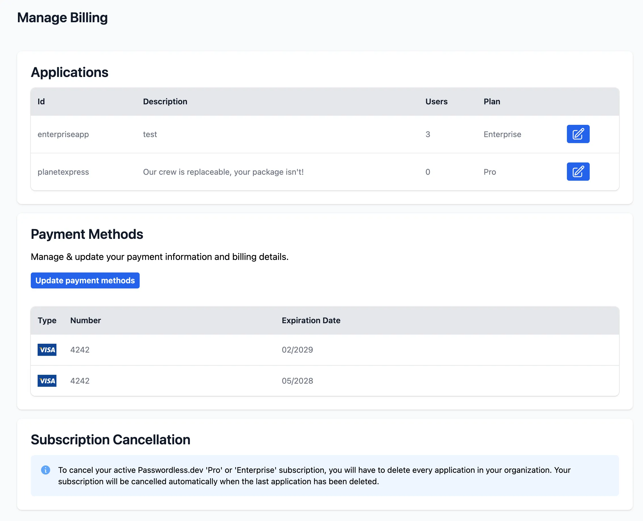Admin Console billing